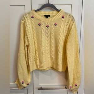 NWT Wild Fable Yellow Cropped Cable Knit Sweater With Floral Embroidery